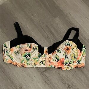 Ava & Viv Floral Women's Swim Bra - Black and Multicolor